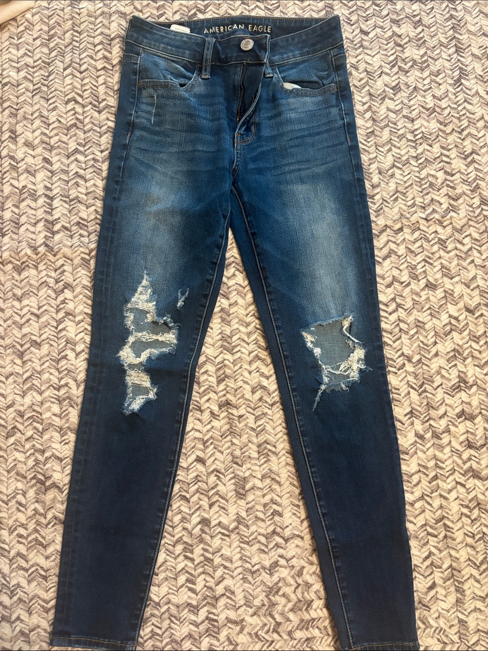 American Eagle Outfitters Women’s High Rise Distressed Jeggings - Dark Blue